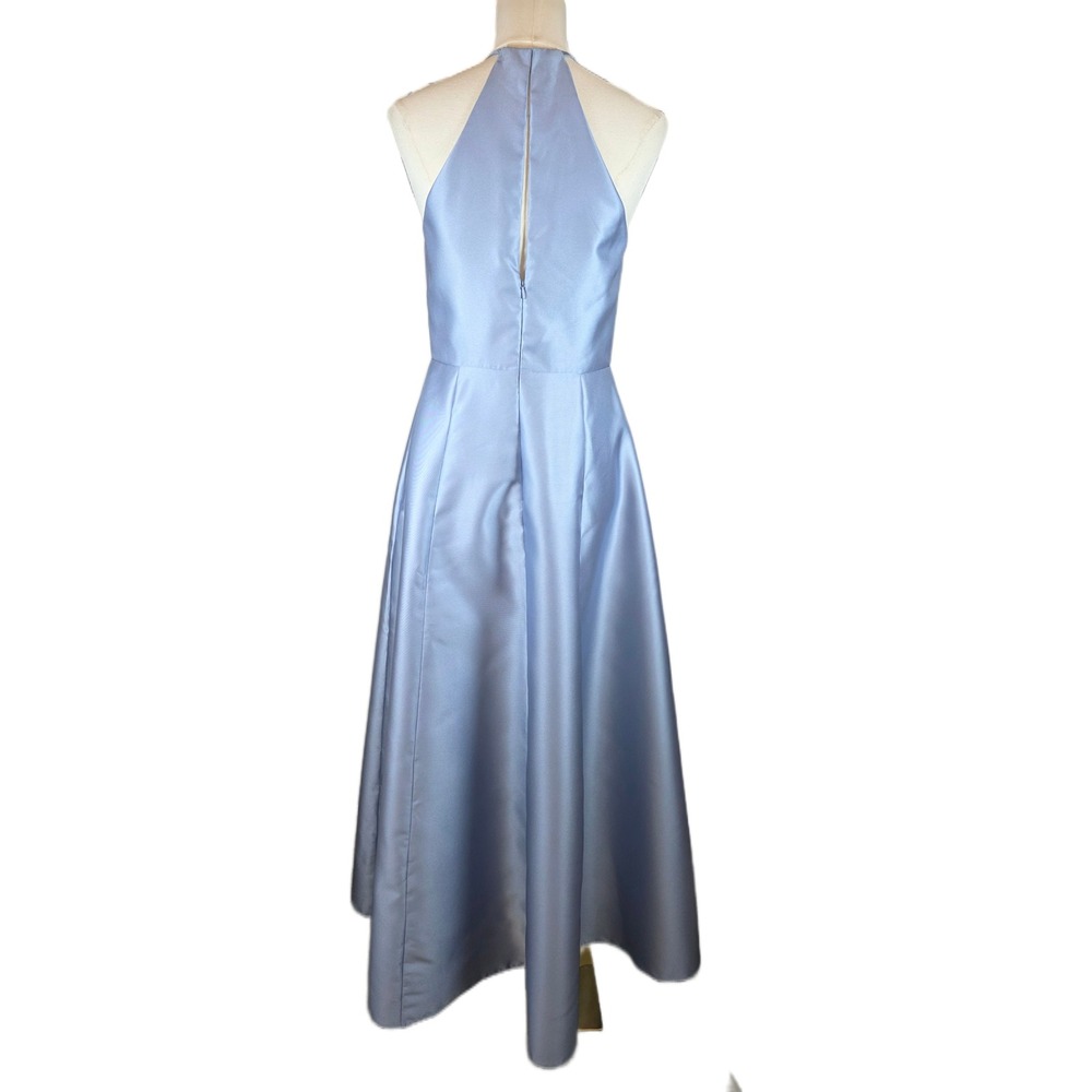 Alfred Sung Size 6 Cloudy Blue Satin High Neck Gown w/Pockets - Picture 5 of 12